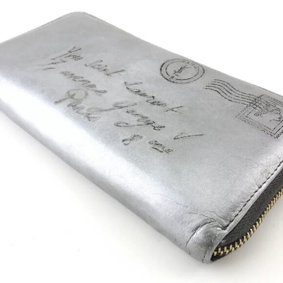 Authenticity guaranteed SAINT LAURENT Long Wallet Y Mail Leather USED - Picture 3 of 9